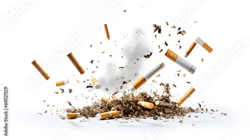 Cigarettes flying isolated on white background
