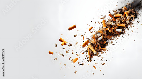 Cigarettes flying isolated on white background 