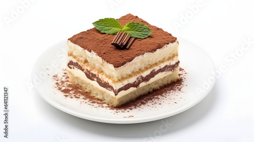Classic tiramisu cake dessert isolated on white background
