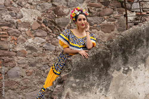 Pretty Woman wearing traditional costumes dress typical and folklore 