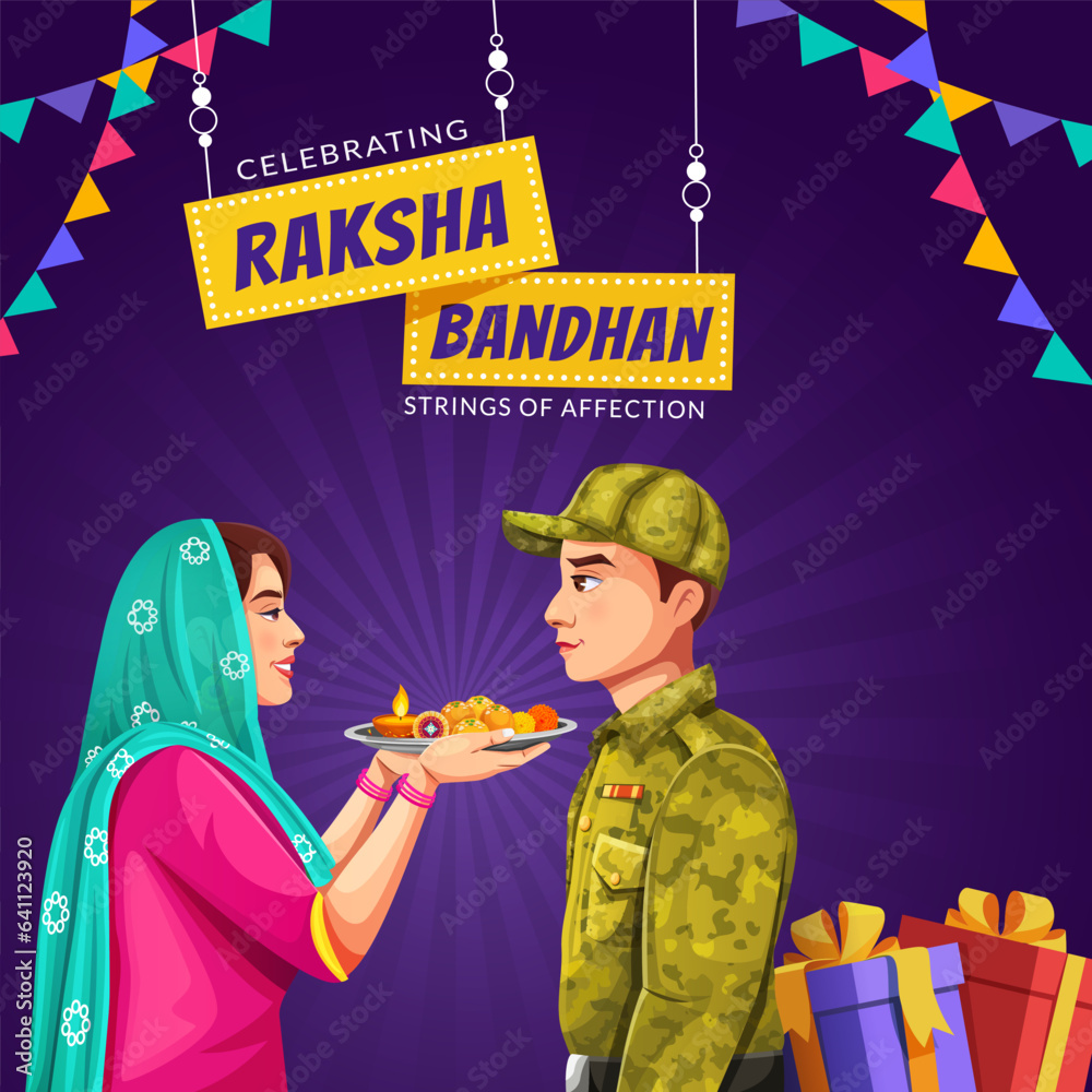Obraz premium Vector illustration of greeting card and template banner for sales promotion advertisement for Raksha Bandhan an Indian festival.