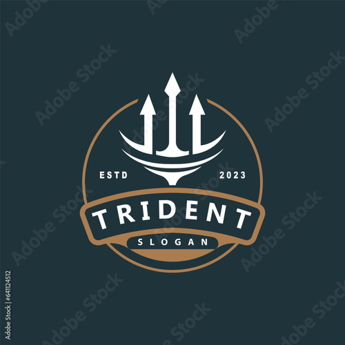 Neptune Poseidon Trident Logo, Spear Simple Vintage Template Design