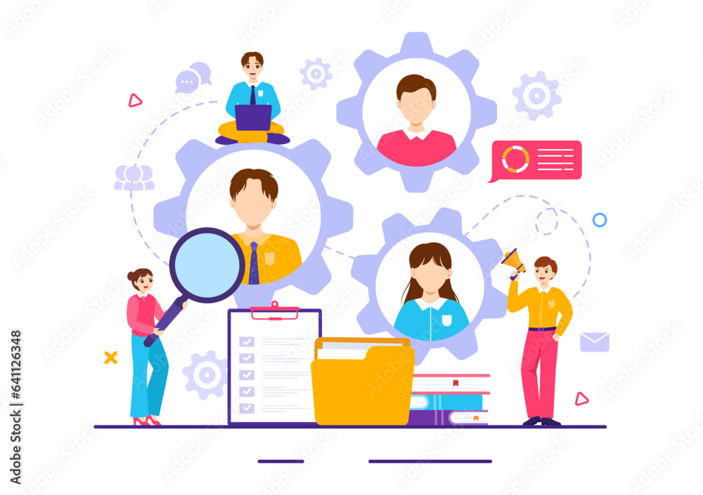 HRM Human Resource Management Vector Illustration with System Managing Company Employee for Marketing Materials and Business Background Design HRM Human Resource Management Vector Illustration with System Managing Company Employee for Marketing Materials and Business Background Design