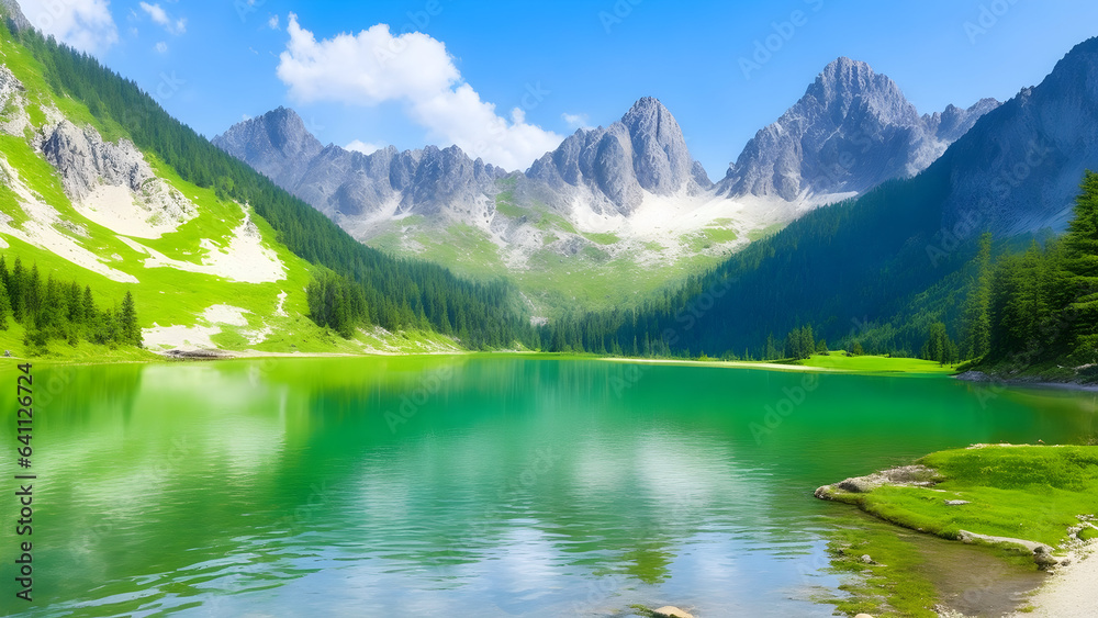 Majestic mountain lake in national park high tatra background and wallpaper 6. generative ai