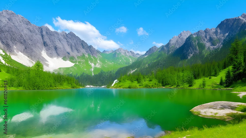 Majestic mountain lake in national park high tatra background and wallpaper 12. generative ai