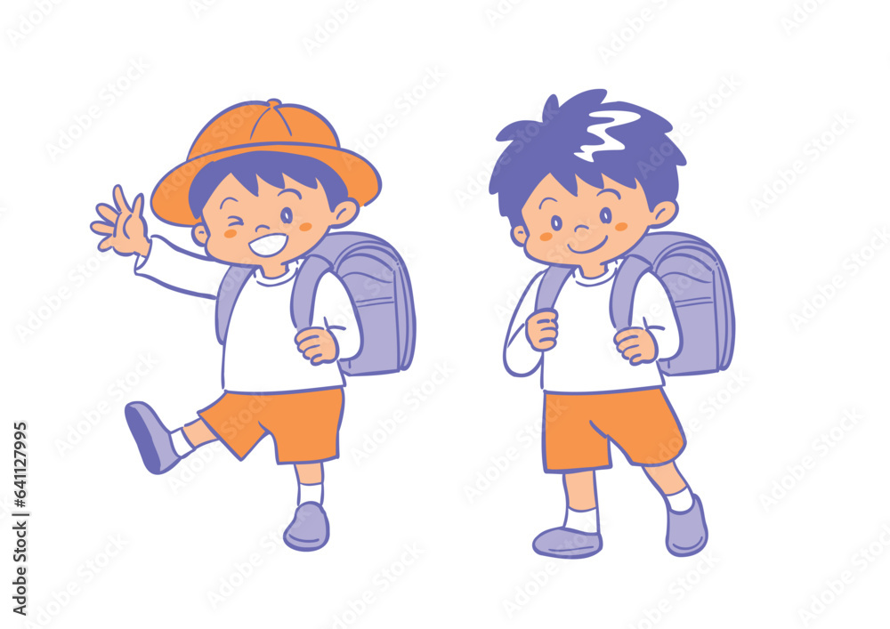 ランドセルを背負っている小学生の男の子 2色