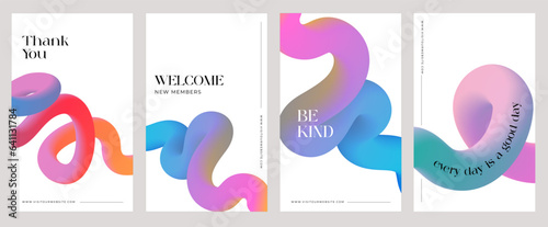 Abstract modern social media templates collection. Colorful fluid 3D geometric backgrounds for flyers, banners and posters. Smooth gradient tubes and flowing organic shapes series.