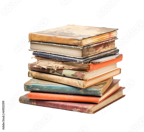 Stack of old books, isolated on white or transparent background.