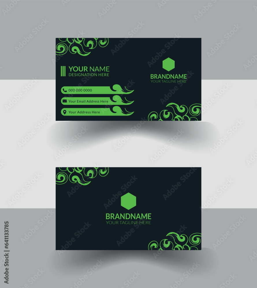 Professional corporate business card design with abstract shape.Both side design minimalistic sense mind.Flat business card for multi lavel use.Elagent color sense and black combination business card