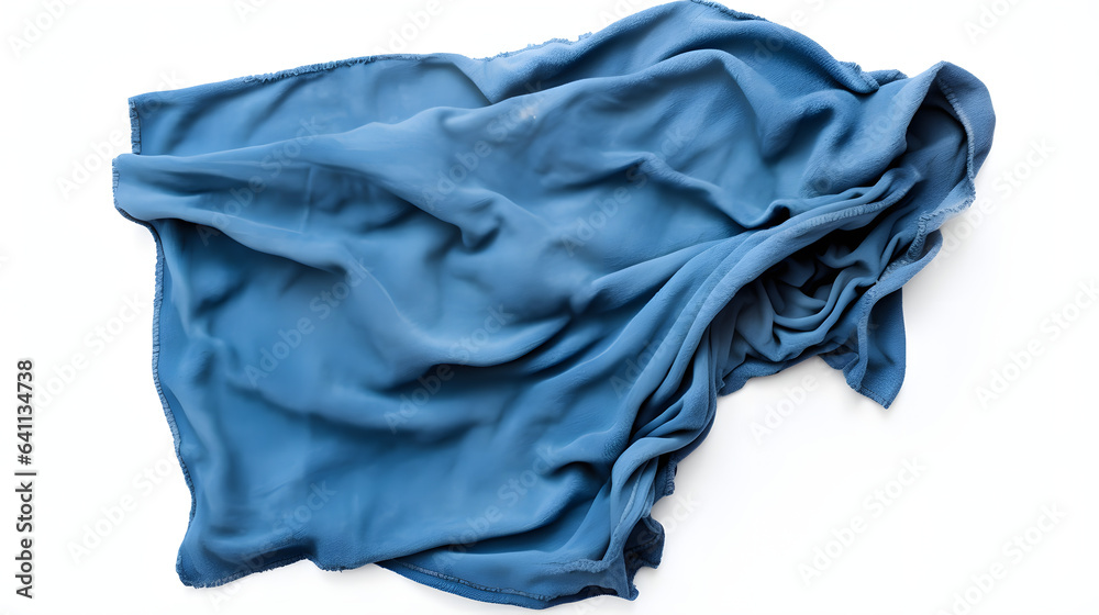 Dirty blue crumpled microfiber cloth isolated on white background
