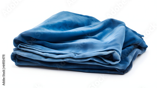 Dirty blue crumpled microfiber cloth isolated on white background 