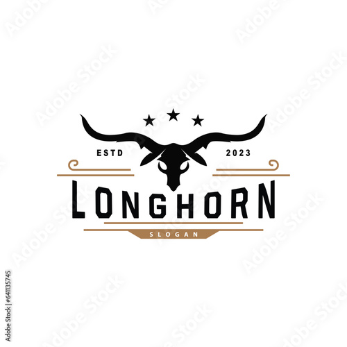 LongHorn Animal Logo Design, Farm Retro Vintage Horn Minimalist Simple Template Illustration