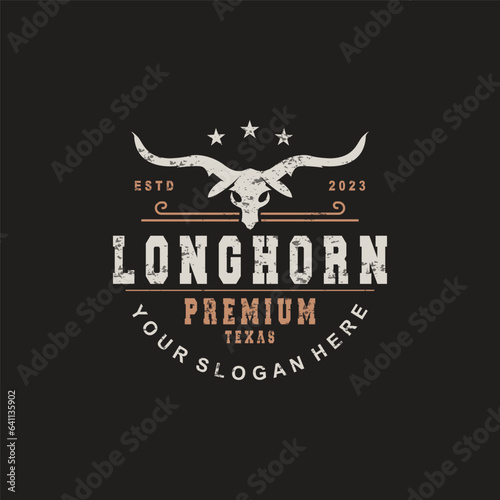 LongHorn Animal Logo Design, Farm Retro Vintage Horn Minimalist Simple Template Illustration