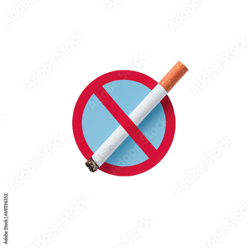 This icon symbolizes a no-smoking concept with a cigarette and a red forbidden sign on a blue background. It emphasizes the importance of quitting smoking and highlights No Tobacco Day. Generative AI