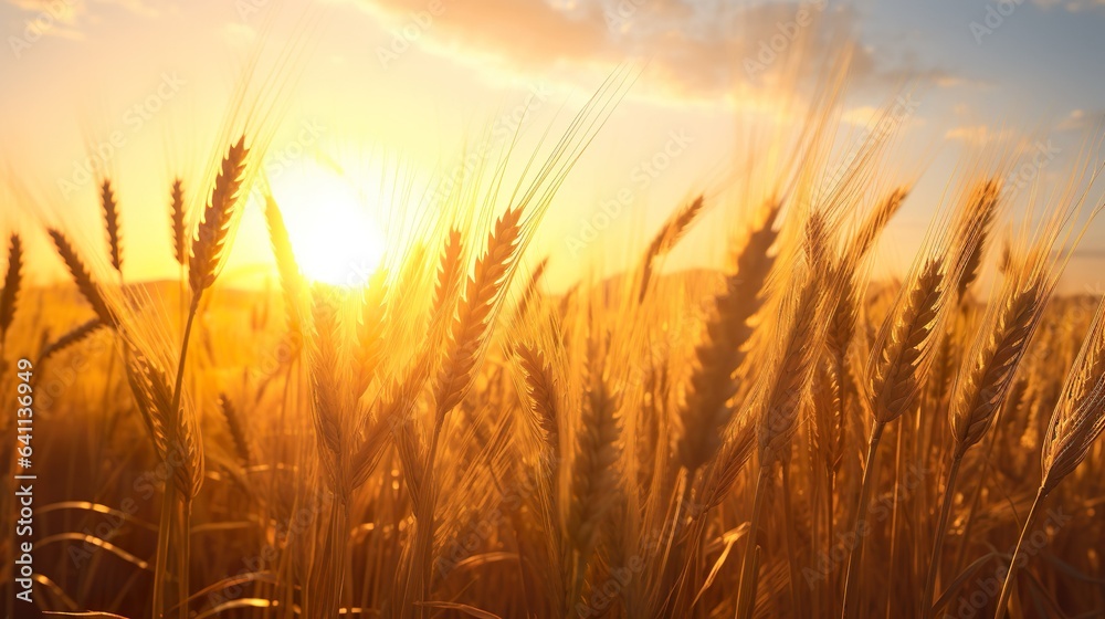 Golden barley and beautiful sunset