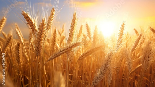 Golden barley and beautiful sunset