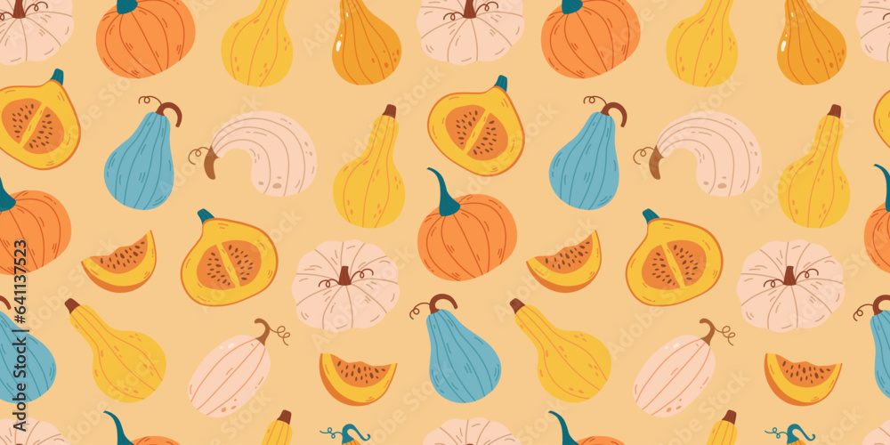 Seamless pattern with pumpkin of various shapes Seamless pattern with pumpkin of various shapes