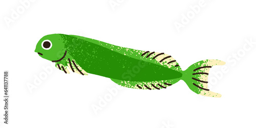 Cute exotic fish. Tropical aquarium water animal swimming. Sea marine small little species of green color. Ornamental fauna. Flat graphic vector illustration isolated on white background © Good Studio