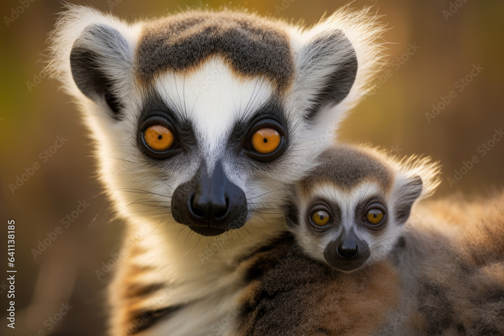 Lemur baby with mother