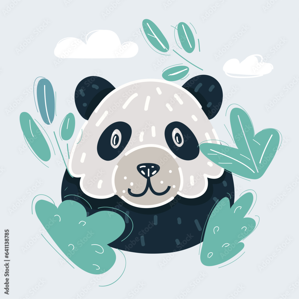 Vector illustration of panda on cute panda face in bush Vector illustration of panda on cute panda face in bush