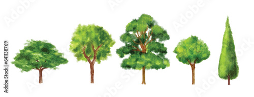 set of green tree watercolor vector illustration