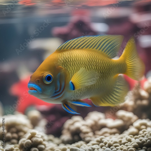 yellow tang fish with blue lips - Generative AI