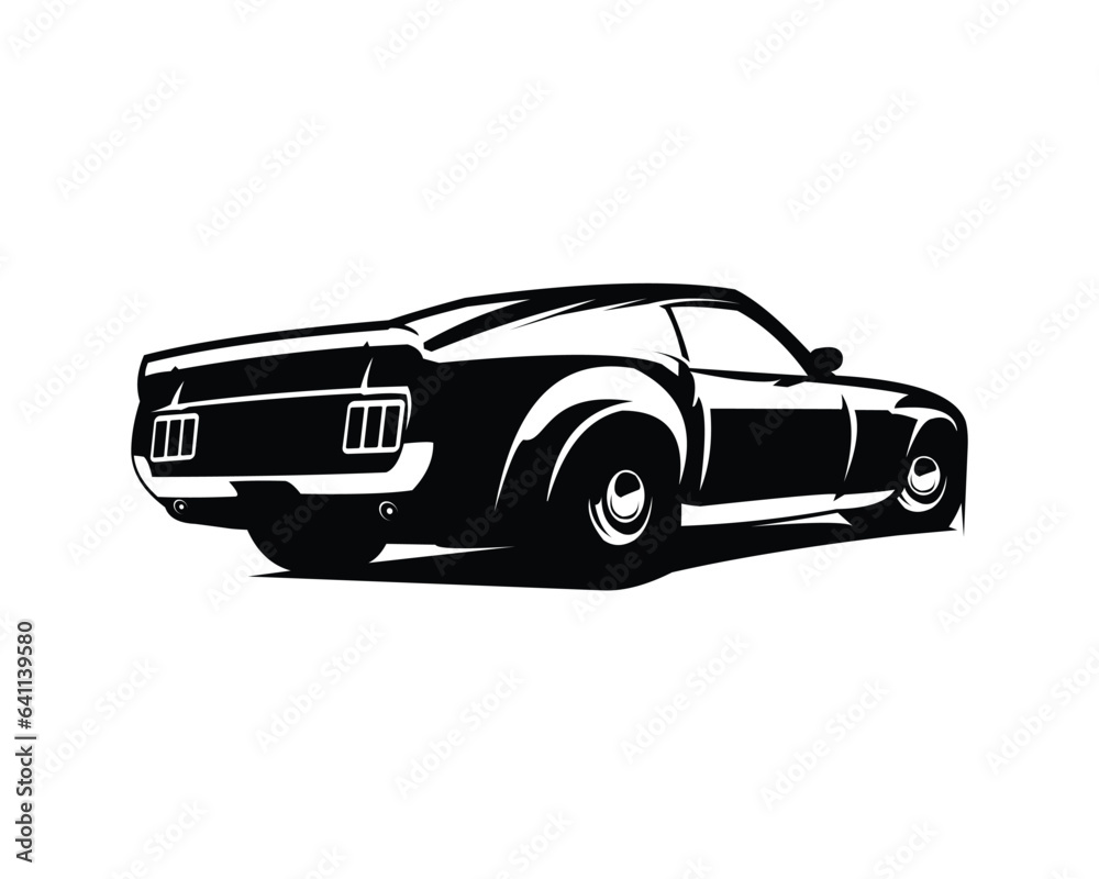 1974 Ford Mustang logo. Isolated white background seen from behind. Best for emblems, badges and the vintage car industry.