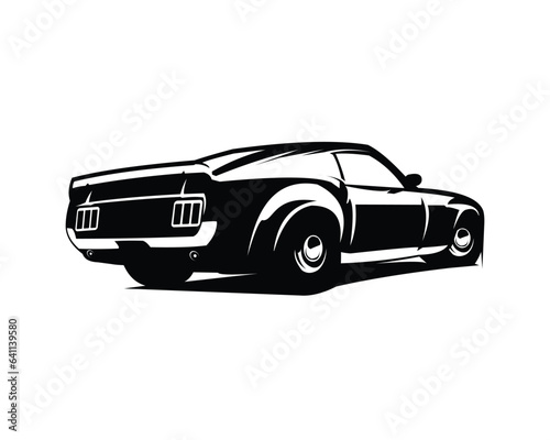 1974 Ford Mustang logo. Isolated white background seen from behind. Best for emblems, badges and the vintage car industry.