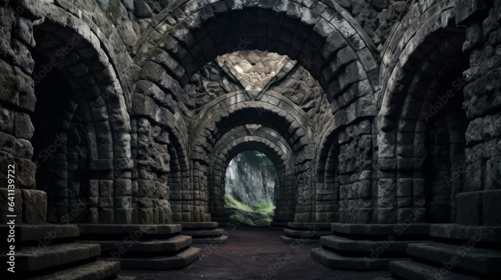 Stone archways leading to doorways in the fabric of the universe | generative AI