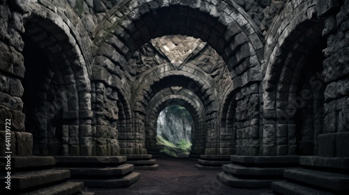 Stone archways leading to doorways in the fabric of the universe   generative AI