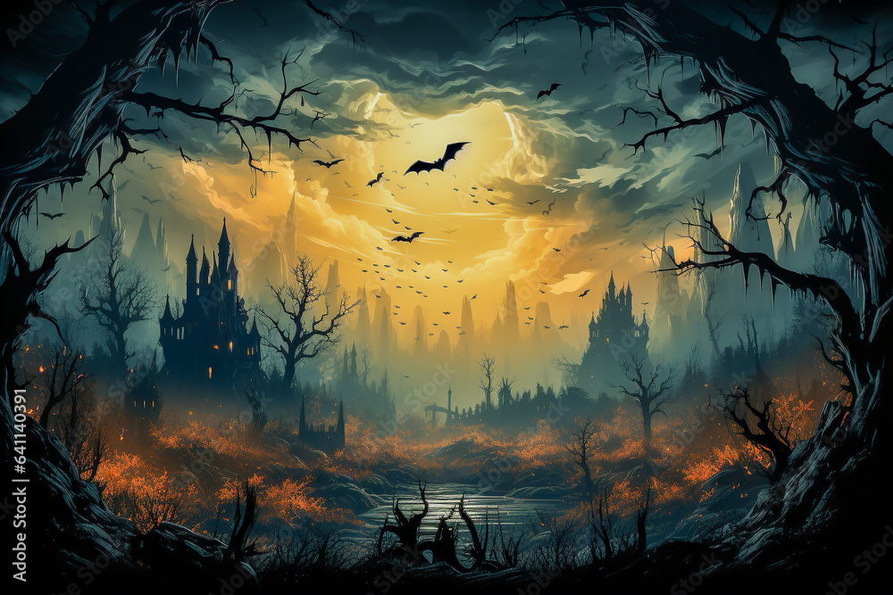 Background with Halloween bats Generative AI