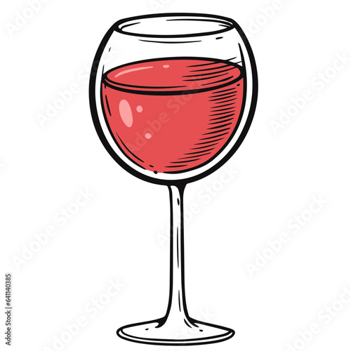 Red wine in glass sketch style vector art illustration