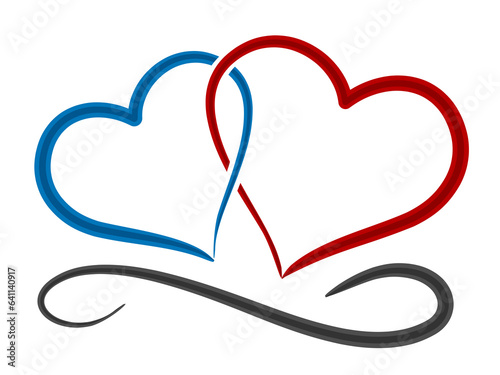The symbol of a red and blue stylized hearts.