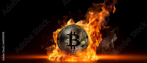 Bitcoin on fire background photo