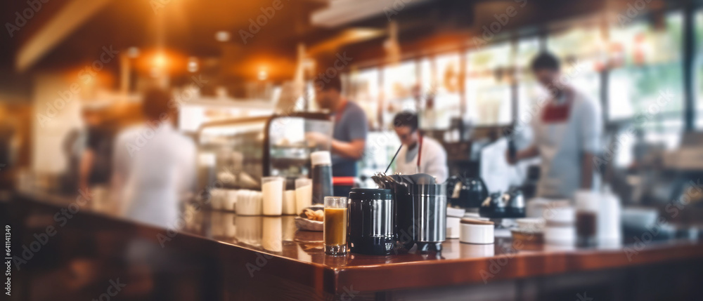 Blur coffee shop or cafe restaurant, Blurred restaurant background .generative ai