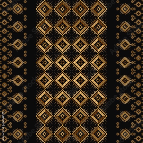 Draw yellow lines together into a rectangular and patterned form with a black background, design, fabric pattern, pattern for use as background, art.