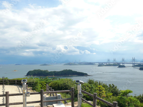 倉敷市鷲羽山展望台。 瀬戸内海のパノラマ風景。 瀬戸大橋のある景色。