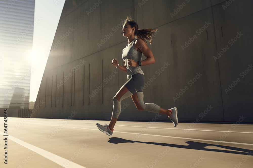 A woman in athletic wear is running through the streets of New York. A woman in athletic wear is running through the streets of New York.