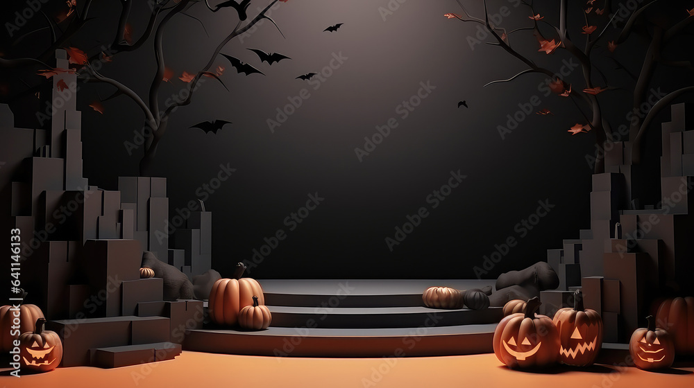 Captivating 3D Podium Showcase for Halloween Products - Mysterious Background Design