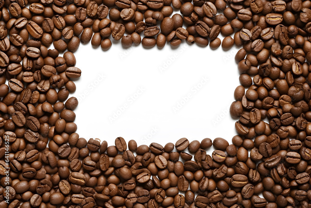 Frame made from roasted coffee beans over white background. Generative ai Frame made from roasted coffee beans over white background. Generative ai