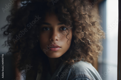 Portrait of a beautiful young woman with curly hair © JuanM