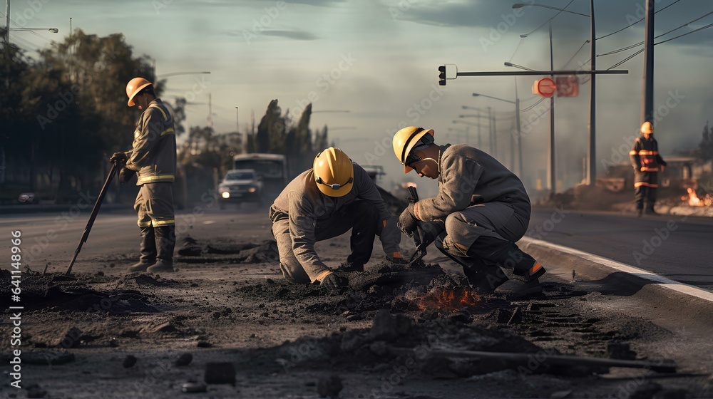 Fototapeta premium Workers are engaged in road repairs.