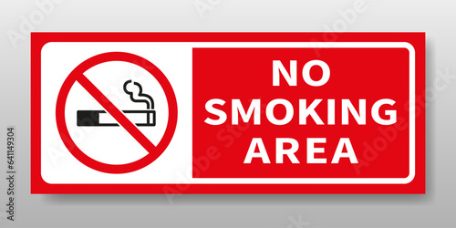 Sticker No Smoking area sign with horizontal design. Vector illustration on isolated background.