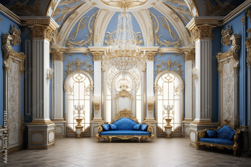 Extravagant European style palace room on background