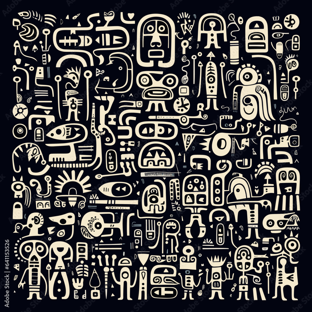 doodle characters  black background