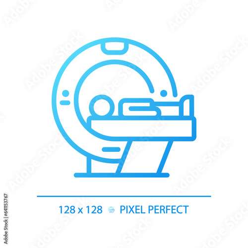 Ct scan pixel perfect gradient linear vector icon. Medical imaging. Radiology doctor. Healthcare service. Thin line color symbol. Modern style pictogram. Vector isolated outline drawing