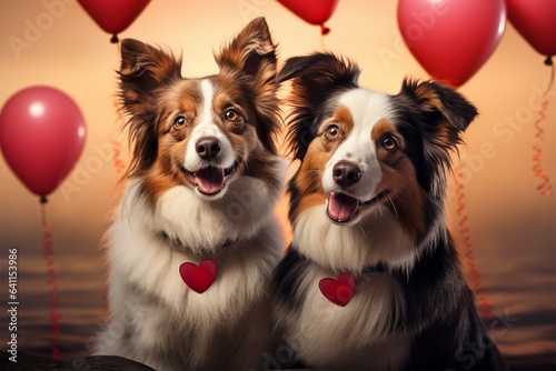 Heart balloon connects Border Collies  representing their close  loving companionship