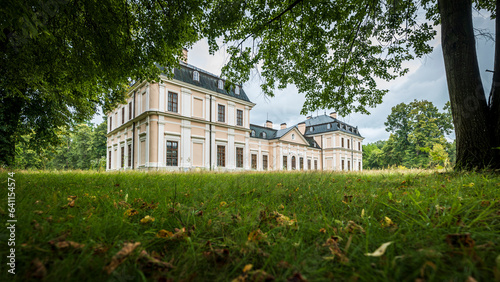 Palace in Sieniawa. A beautiful park full of greenery. Poland photo