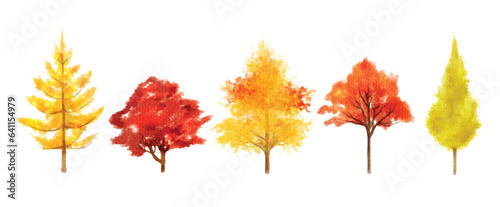 set of autumn tree watercolor