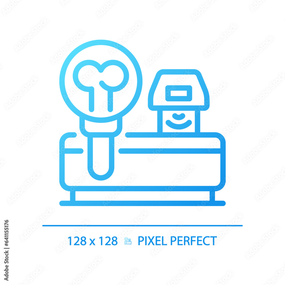 Bone densitometer pixel perfect gradient linear vector icon. Medical scan. X ray technology. Health assessment. Thin line color symbol. Modern style pictogram. Vector isolated outline drawing Bone densitometer pixel perfect gradient linear vector icon. Medical scan. X ray technology. Health assessment. Thin line color symbol. Modern style pictogram. Vector isolated outline drawing